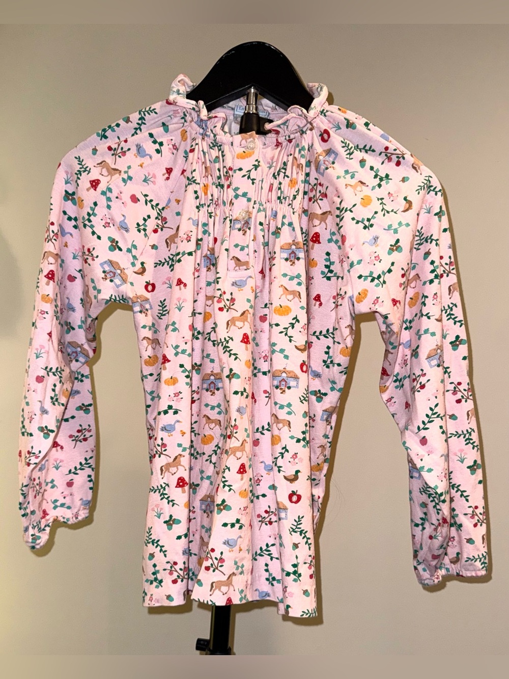 Little English "Cecilia Blouse" in the "Harvest" print with ruffled neck, sz 10